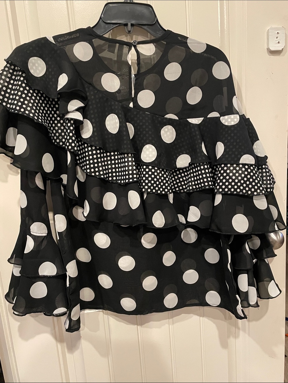 Cato Black & White Polka Dot Ruffle Blouse nwt - Picture 6 of 6